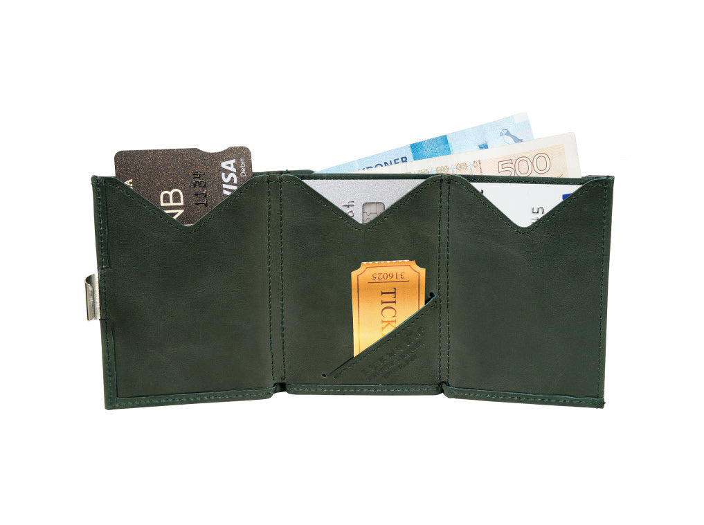 Kortholder / Lommebok | Tynn | 6-10 kort | Skinn | Grønn | RFID Blokk | EX D 313