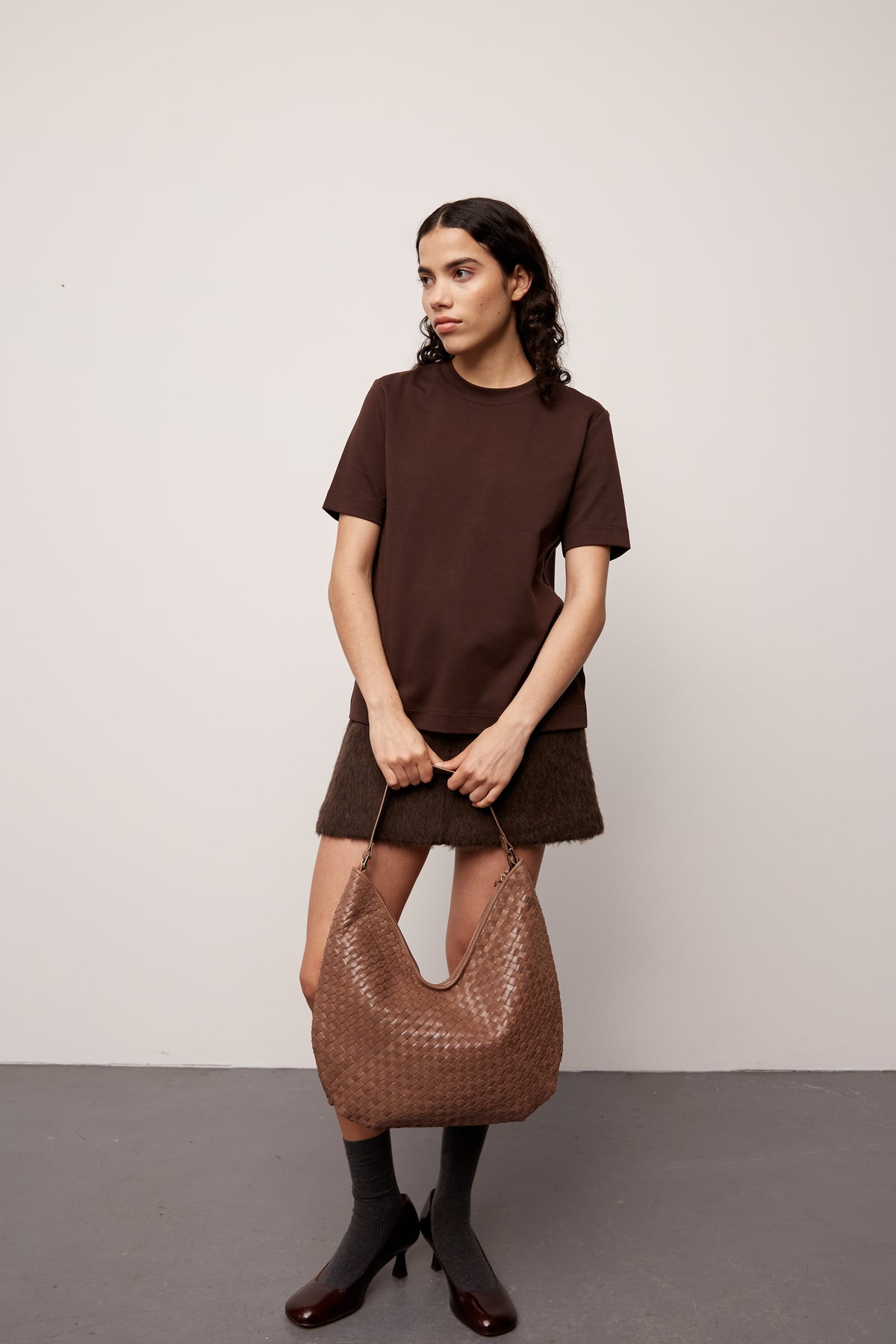 Salerno Mindy Skulderveske – Skinn, Taupe, Håndflettet