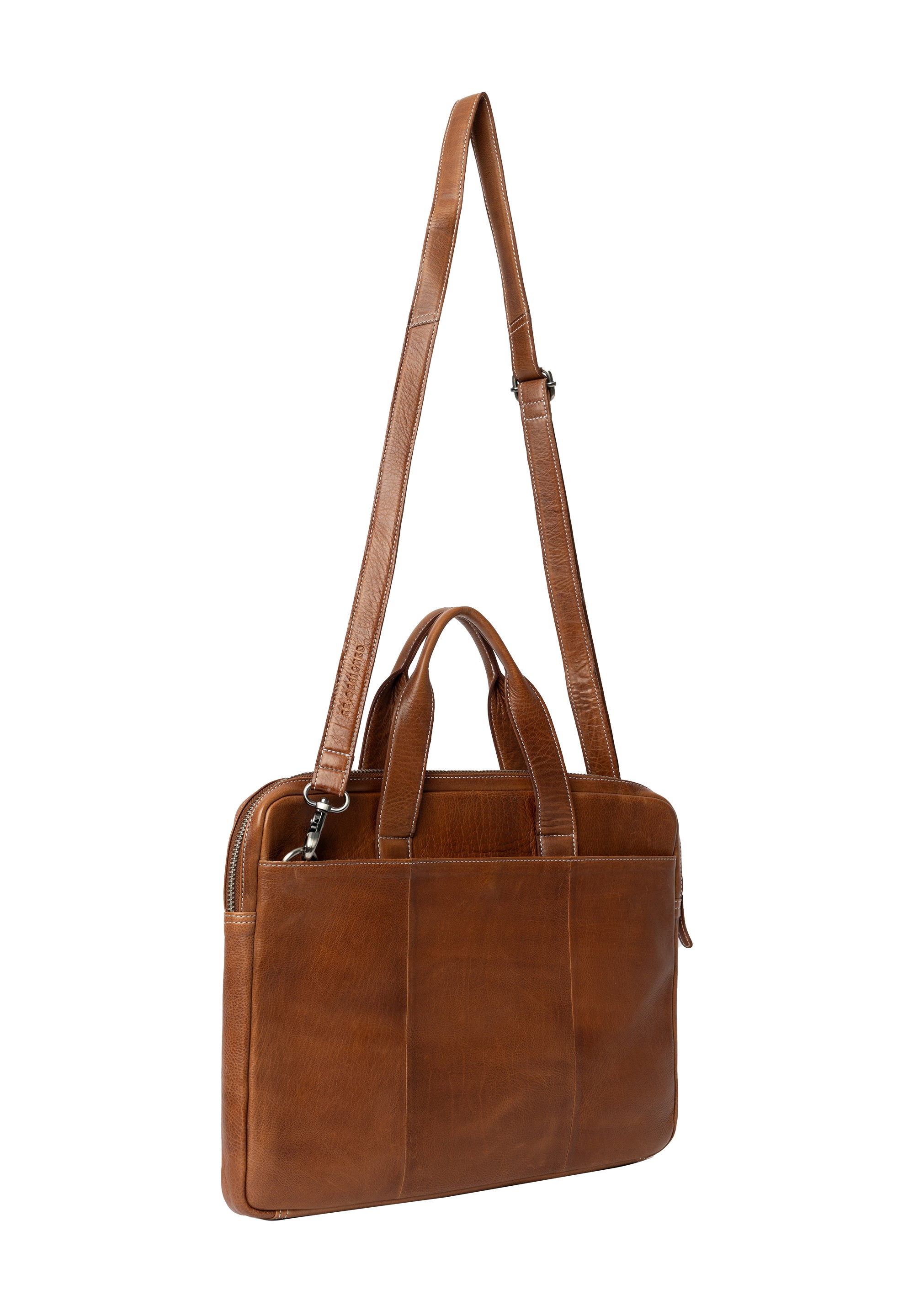 Fabian Bag, jobbveske til herre fra Re:Designed By Dixie i fargen Walnut, vist fra siden med langreim