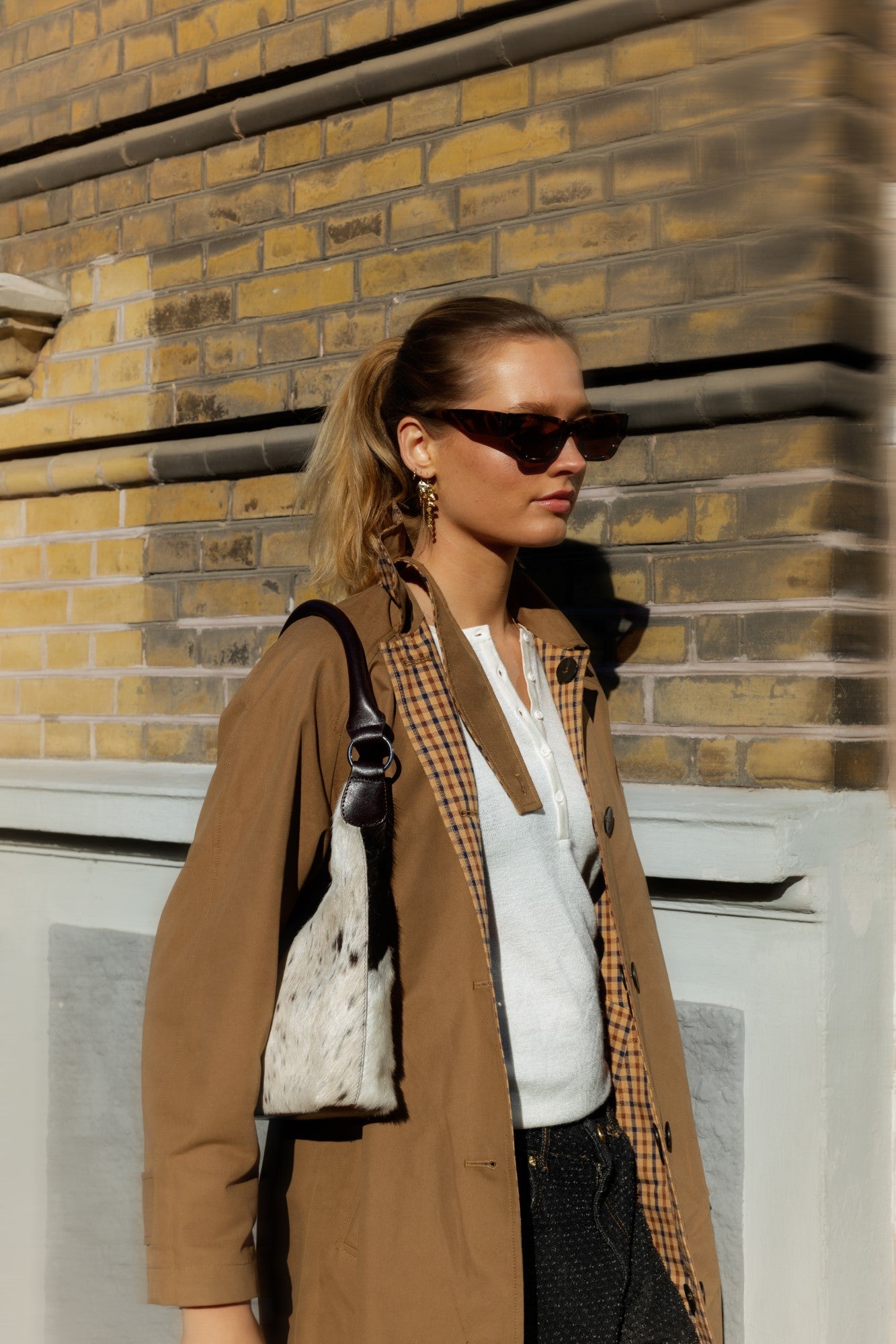 Skulderveske | Brun/Hvit | Kuskinn 6521 Jia Small