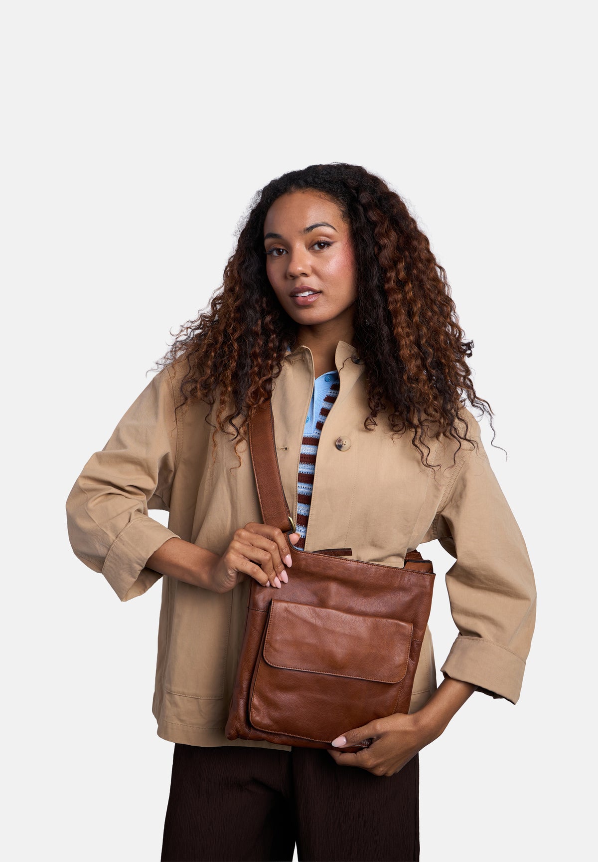 Sara Big Crossover skinnveske, Walnut