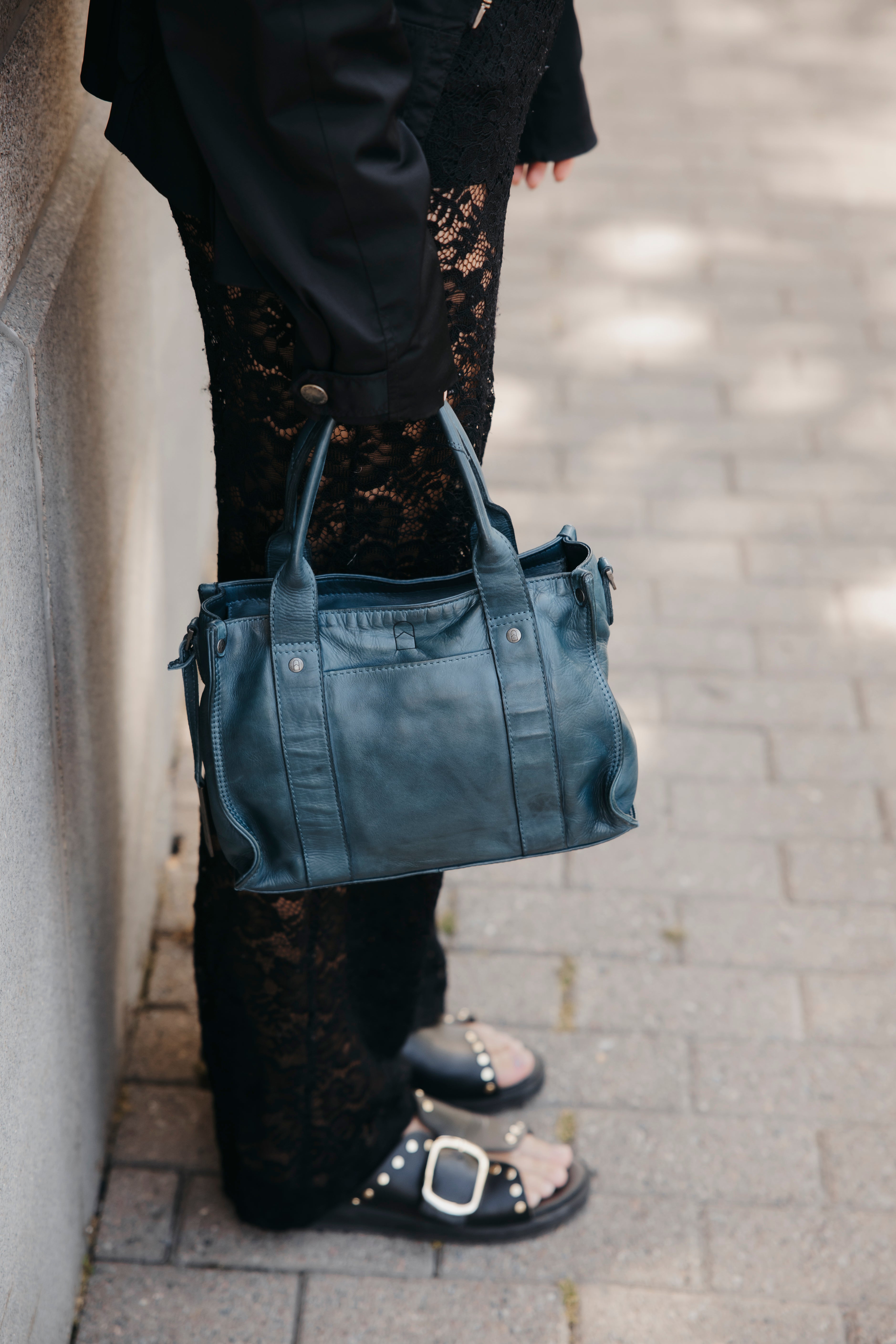 Håndveske | Skinn | Vintage look | Petrol | 3040093