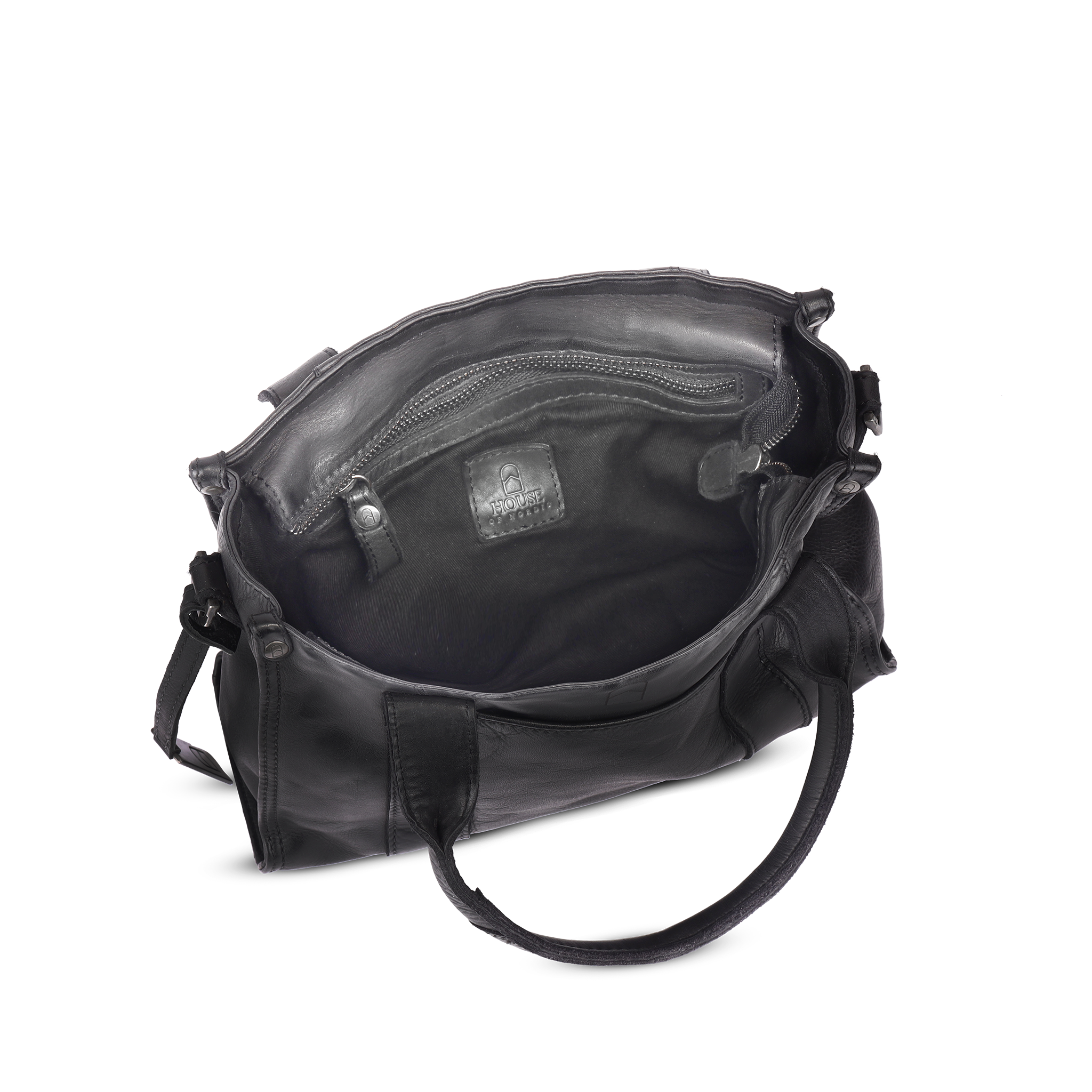 Håndveske | Skinn | Vintage look | Sort | 3040093