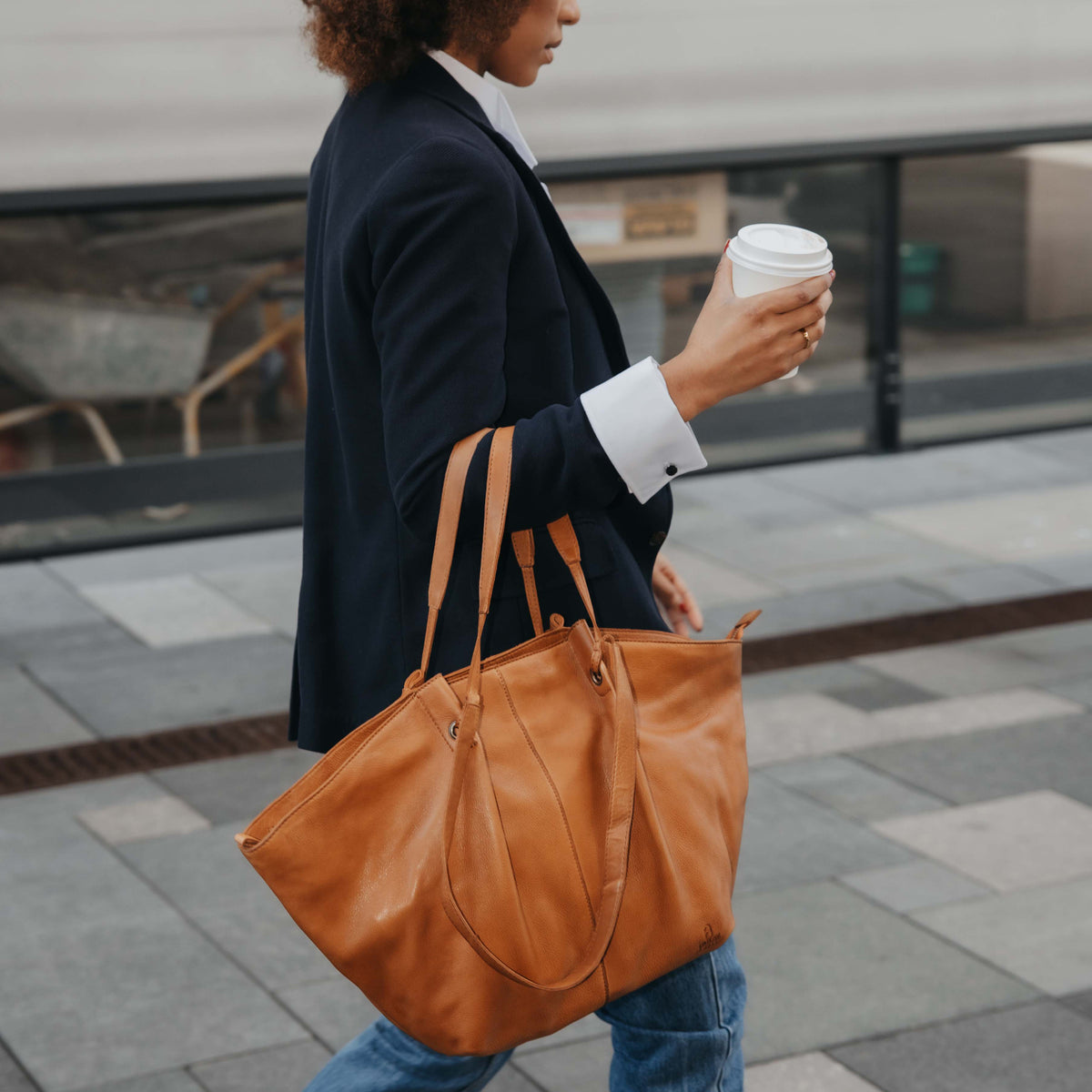 Chic Boho toteveske i skinn, Tan