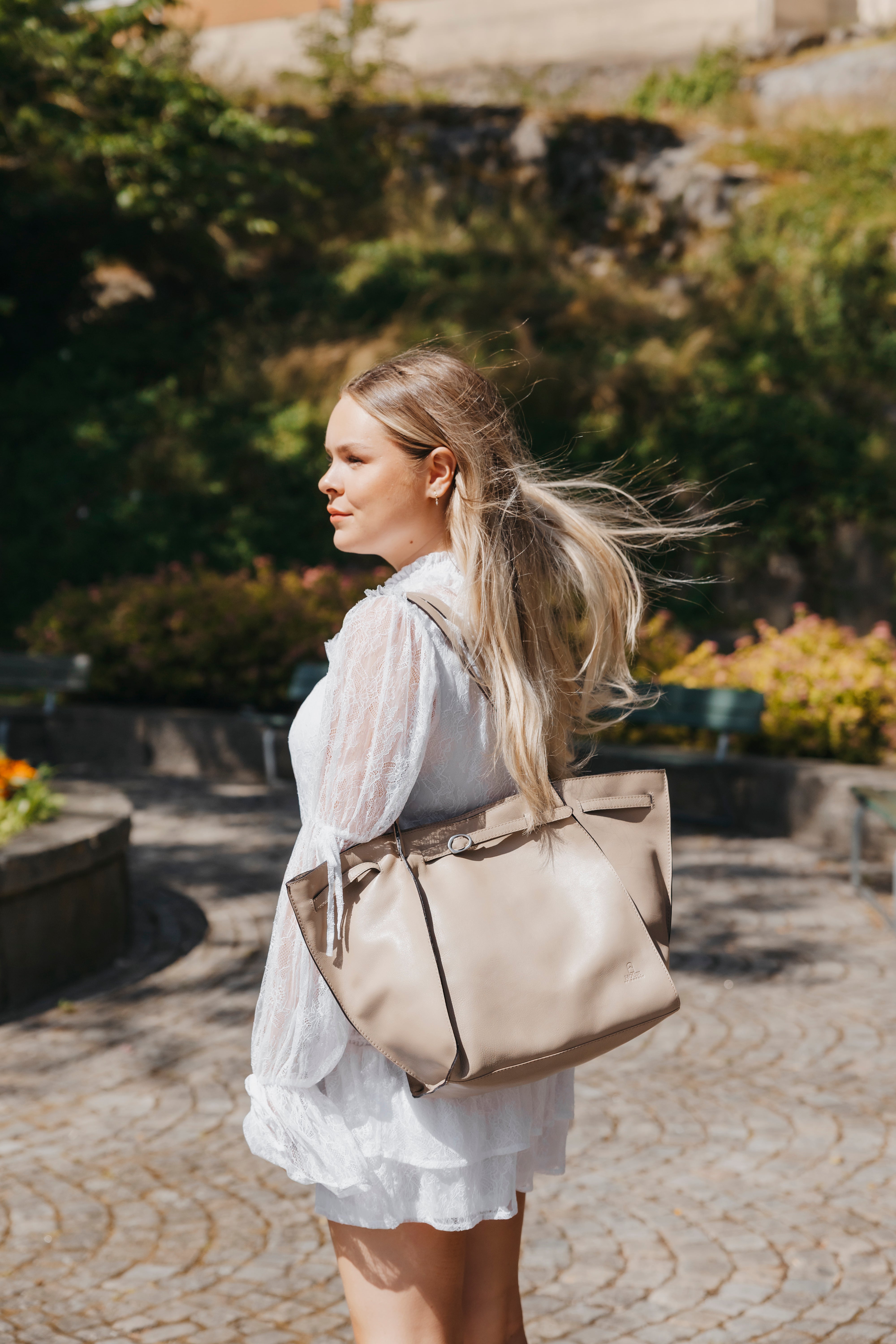 Skulderveske | Skinn | Romslig | Beige | 3052042