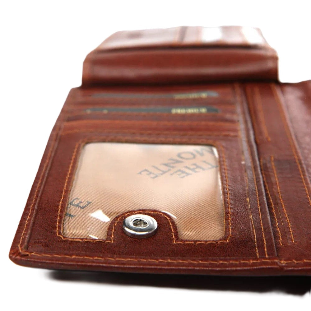 Lommebok | Skinn | Cognac | Plass til mange kort | Mynt rom | RFID Blokk | The Monte