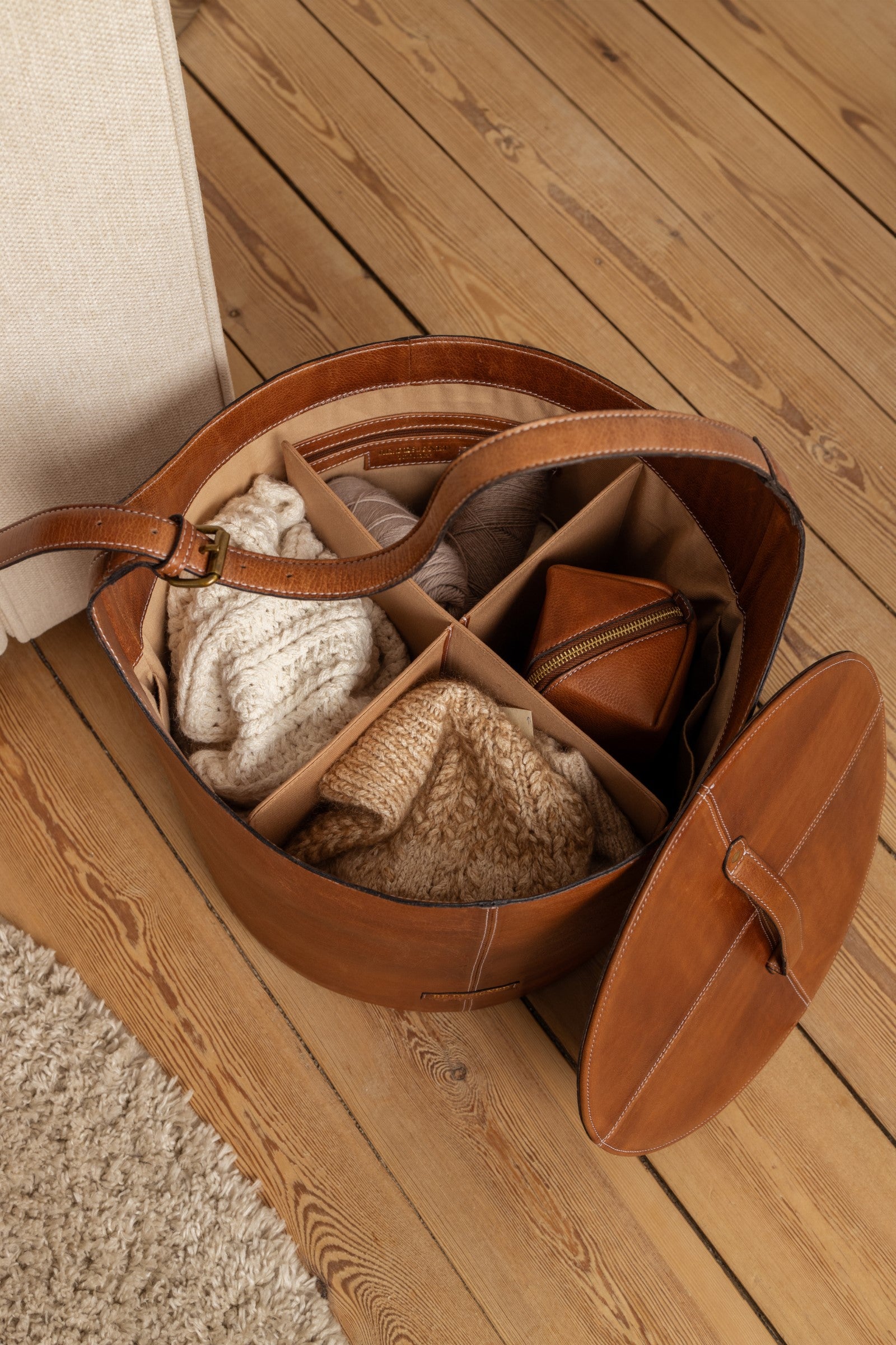 Strikkeveske | Skinn | Stor | Walnut | Project 27 Bucket