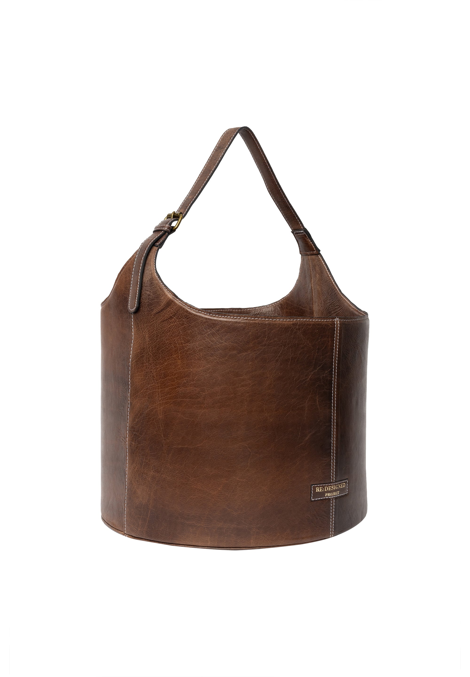 Project 27 Bucket Strikkeveske – Skinn, Stor, Woodsmoke