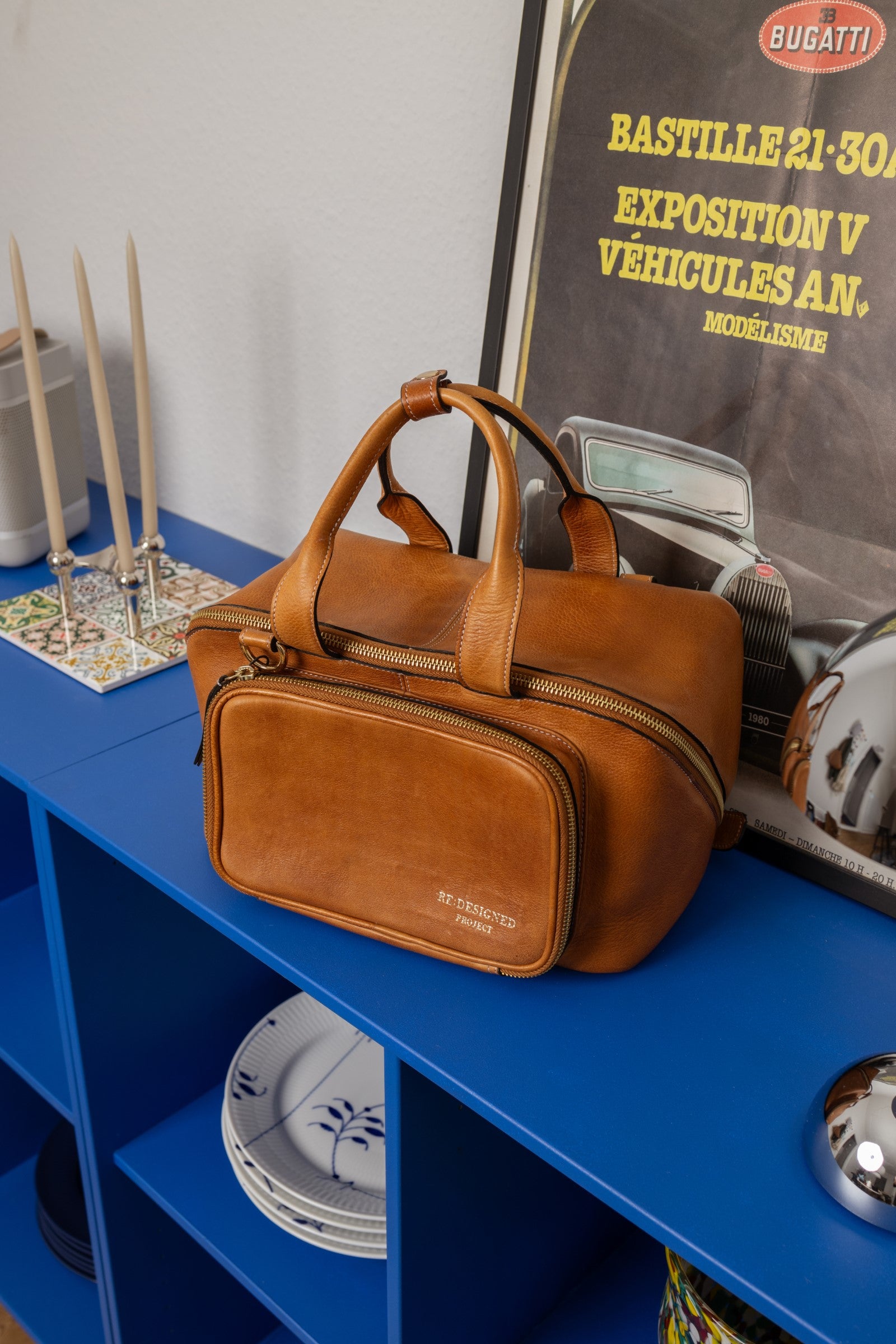 Project 39 Strikkeveske – Skinn, Walnut/Gull, Strikkeoppbevaring