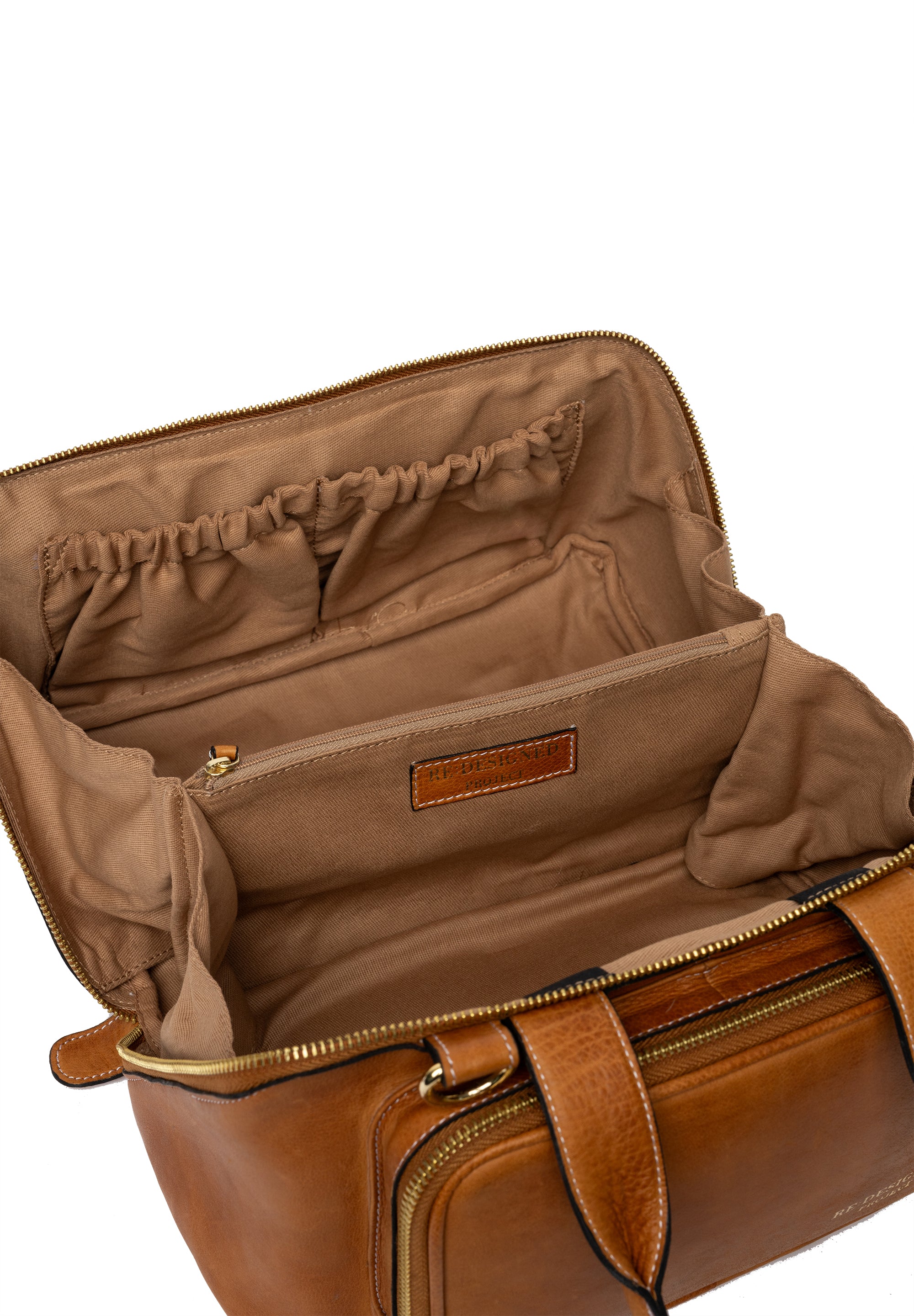 Project 39 Strikkeveske – Skinn, Walnut/Gull, Strikkeoppbevaring