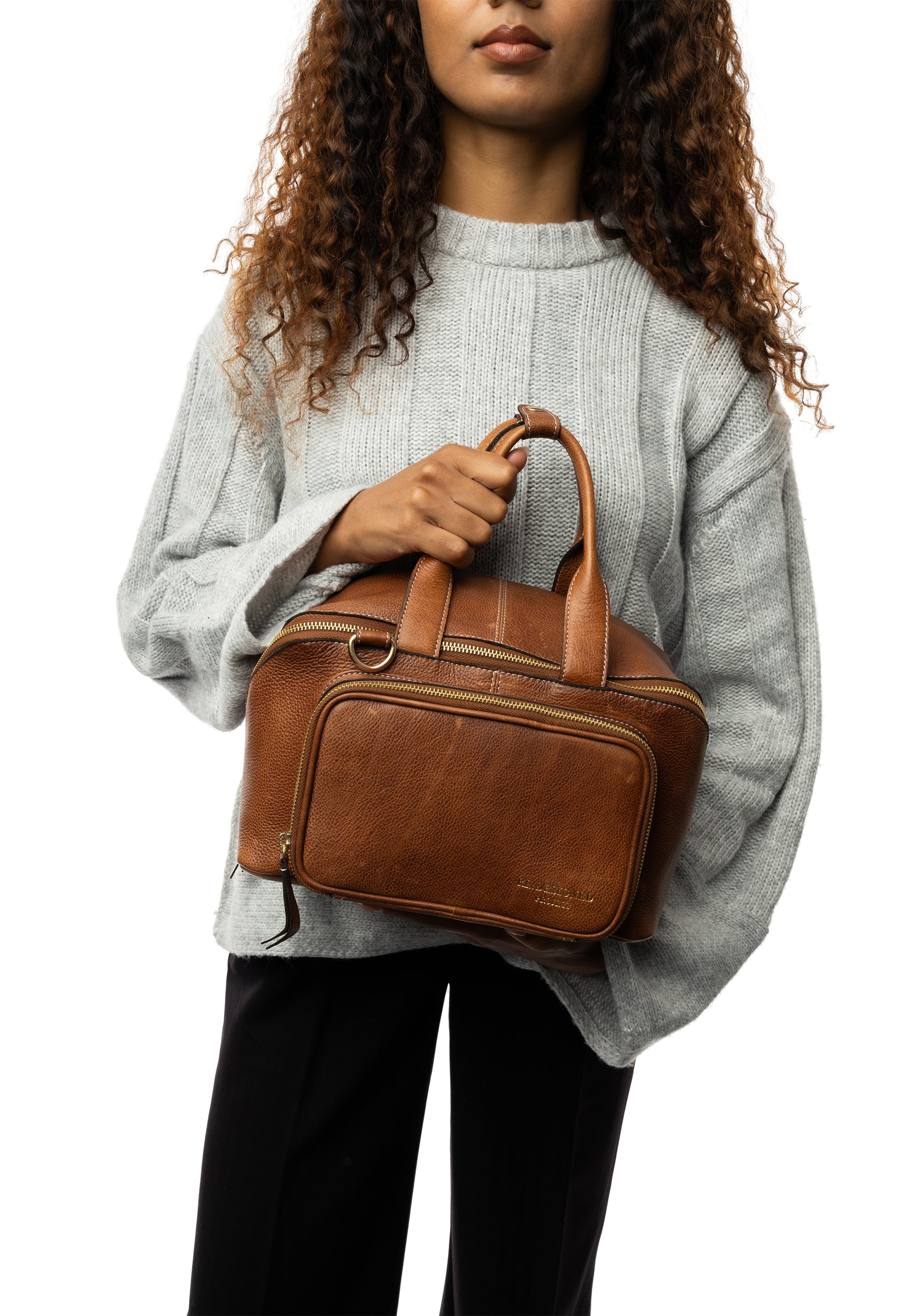 Project 39 Strikkeveske – Skinn, Walnut/Gull, Strikkeoppbevaring