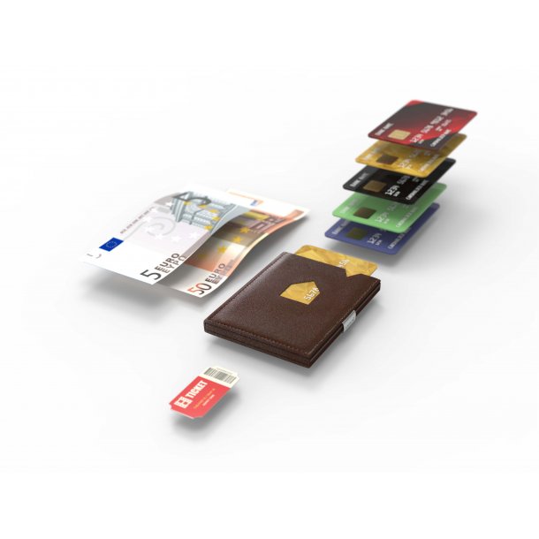 Kortholder / Lommebok | Tynn | 6-10 kort | Skinn | Brun | RFID Blokk | EX 002 Brown