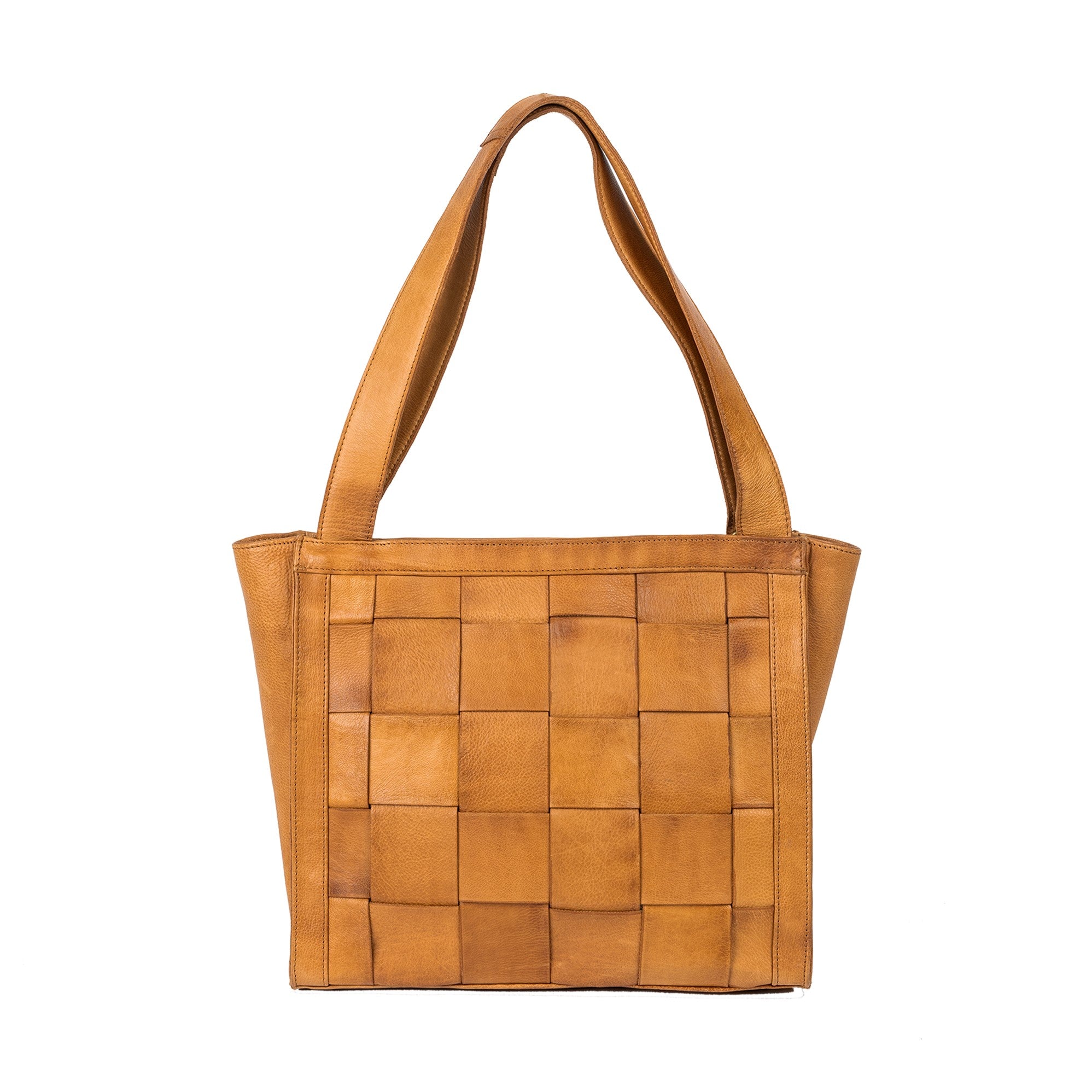 Skinnveske | Avtagbar langreim | Burned Tan | Medium + | Glidelåsåpning |  Flettet Skinn | Dara